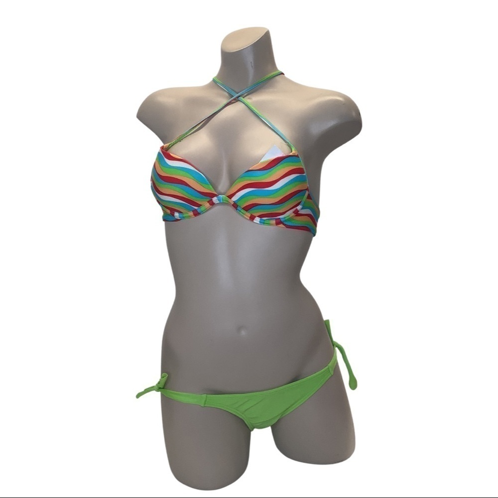 Recco Size Small Brazilian Green & Striped Bikini Set. New With Tags.